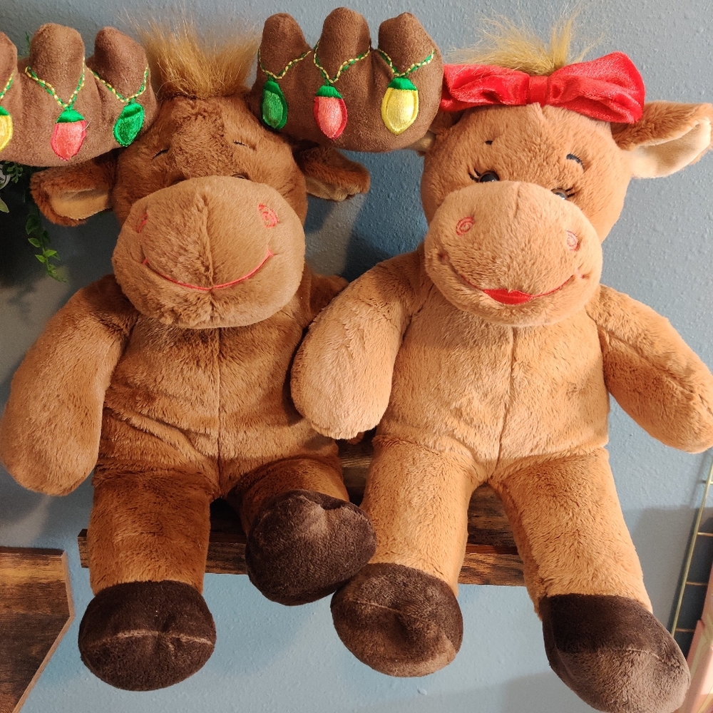 Build A Bear Workshop Hal Light Up Christmas Moose Plush Stuffed Animal Set Of 2